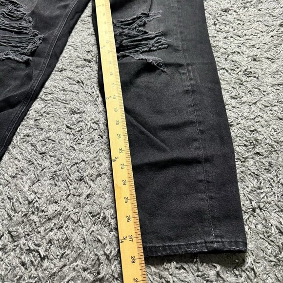 American Eagle Jeans Womens 4 Long Black Denim Distressed Straight Leg Logo - Picture 8 of 11